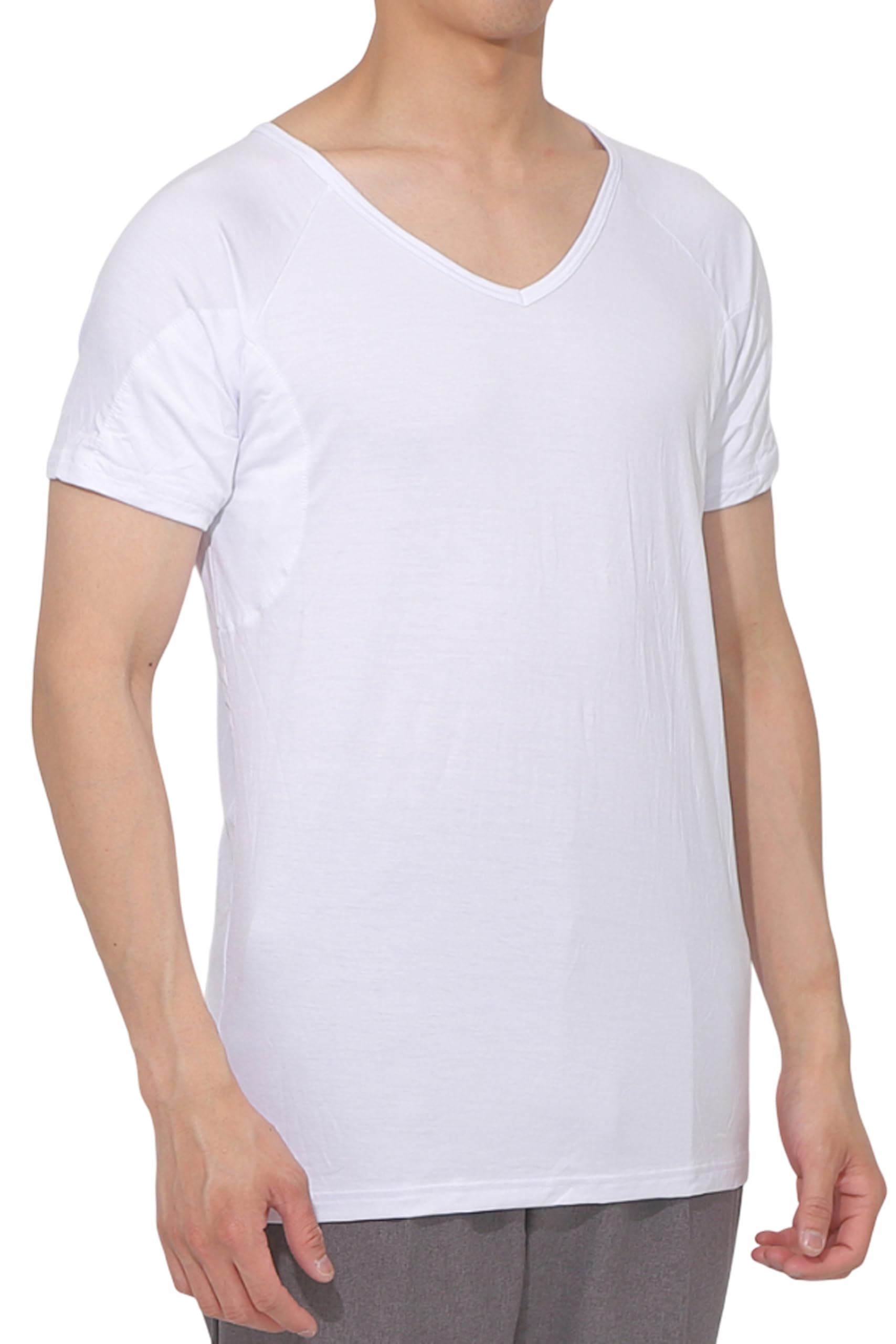 

Короткое нижнее белье для подмышек с подкладками для пота под мышками [сзади под] Мужское нижнее белье, Рукав, V-образный вырез, Влагоотводящее (Белый, Средний) белый