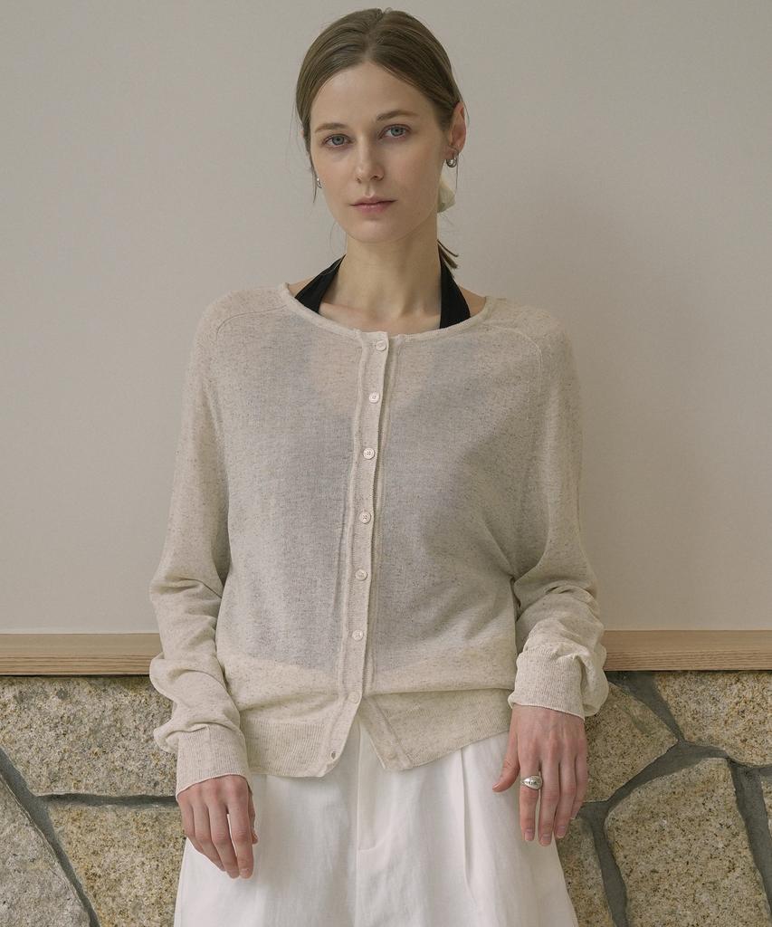 VLETI Linen Blend Raglan Button Knit Cardigan (Linen)
