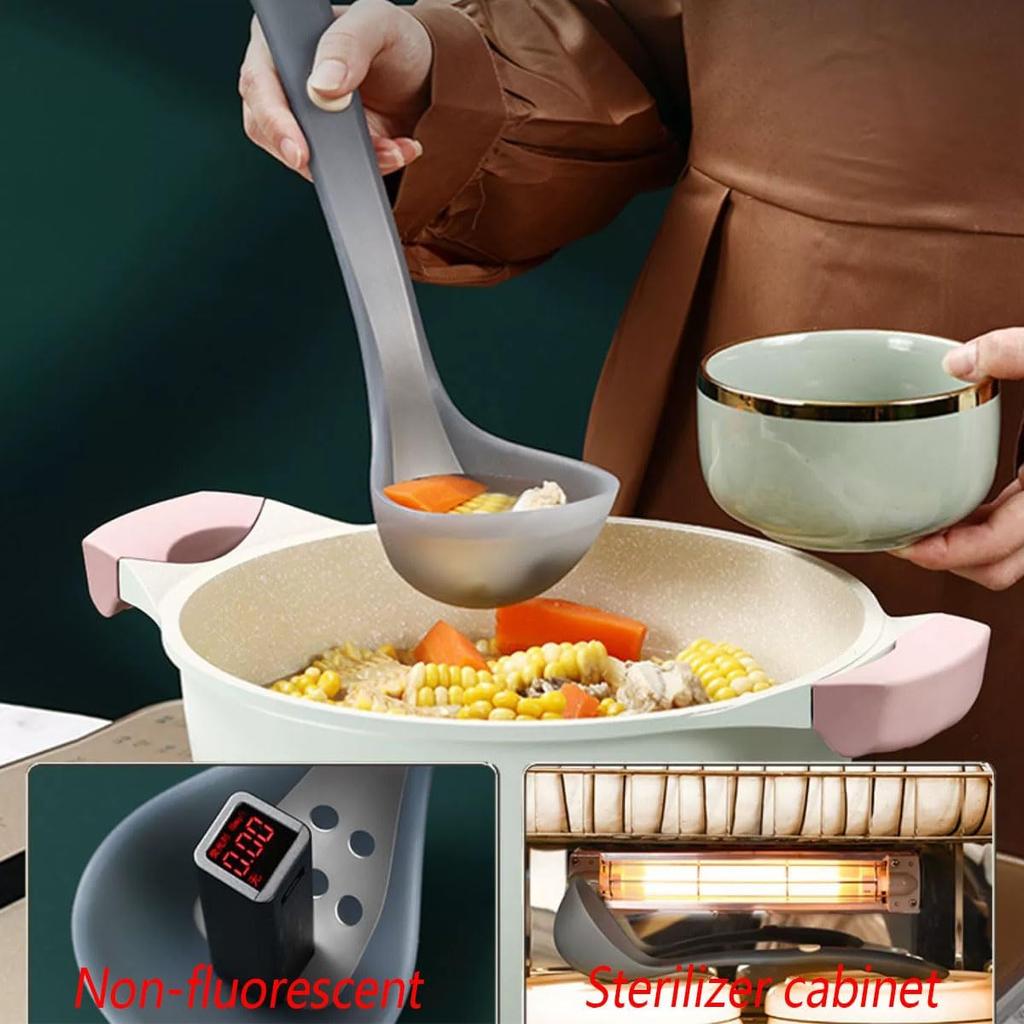 Kitchen Silicone Soup Ladle,Heat Resistant,Non-stick Seamless Rubber Deep Serving Spoon for Soups, Stews, Dressings