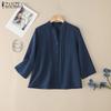 ZANZEA Women Casual V-Neck Solid Color 3/4 Sleeve Loose Blouse