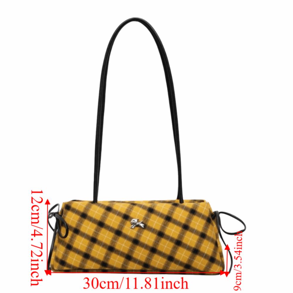 Retro Striped Plaid Shoulder Bags Simple Style Long Strap Underarm Bag Zipper Bow Handbags  Women