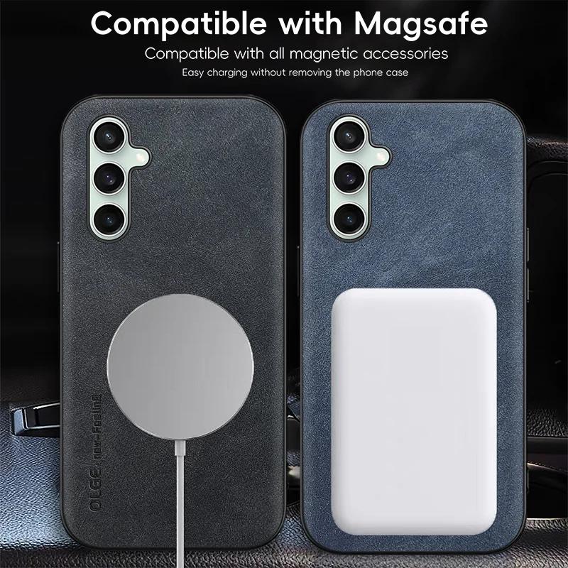 Magnetic Retro Leather Soft Case For Samsung Galaxy S24 FE S24FE 5G Wireless Charging Phone Case Cover
