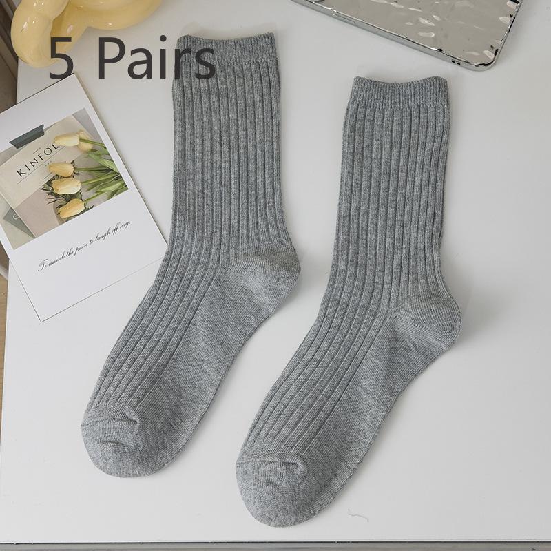 5 Paar Damen Frühling und Herbst Geruchsdichte Einfarbige Baumwoll-Röhrensocken