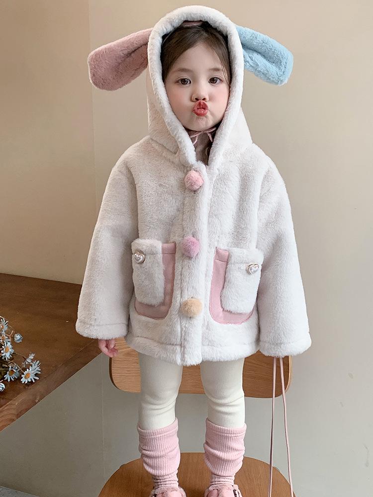 2025 Winter Kapuzen-Einteiler aus Kunstpelz für Baby-Mädchen – Süße & Warme Oberbekleidung