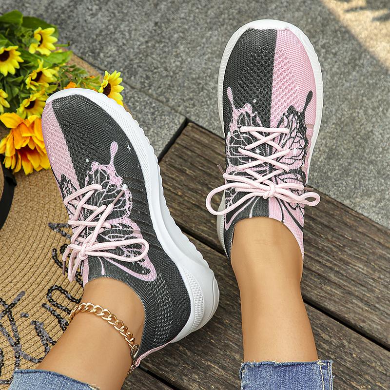 Fashion High Fashion Mix Color Yellow Butterfly Knitted Sneakers Women Plus Size 43 Breathable Mesh Flats Woman Soft Sole Casual Shoes