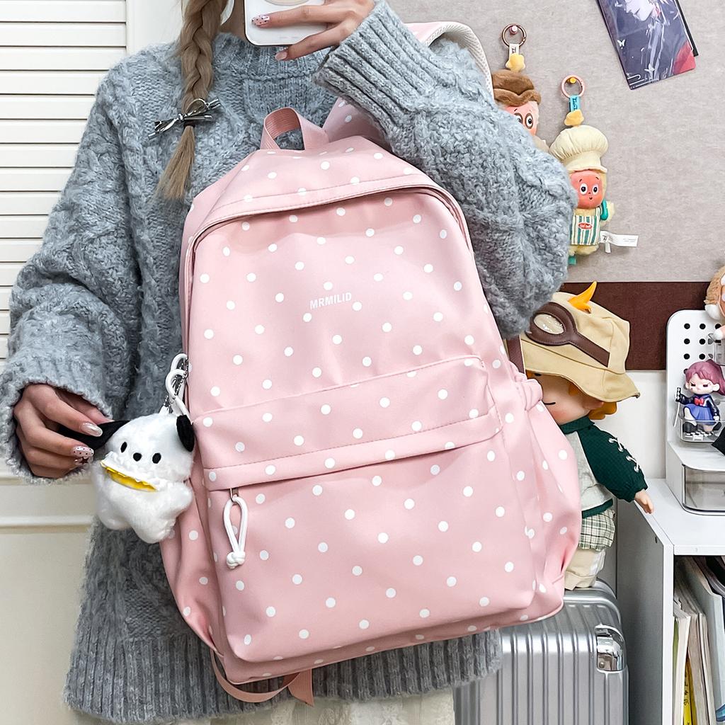 Schoolbag Japanese Fresh Polka Dot Backpack Female Nylon Waterproof Scratch-resistant Wear-resistant Schoolbag Large Capacity Junior High School