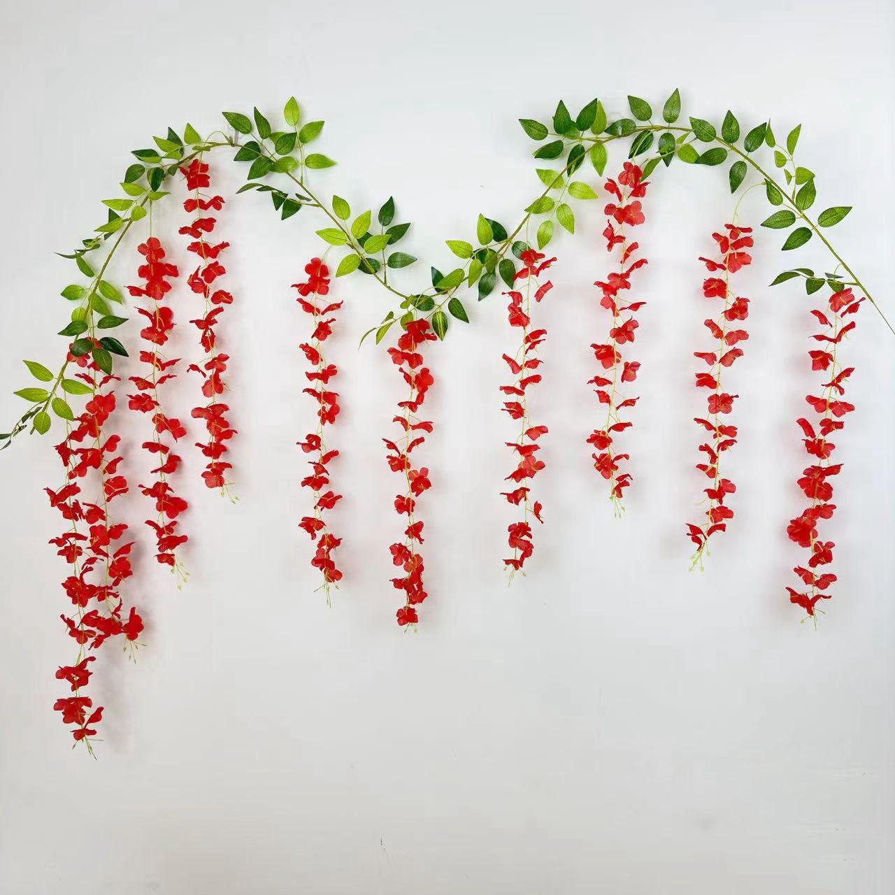 

10 Цветочных кистей Имитация глицинии 180 см Искусственное растение Лиана Шелковый цветок Свадебное украшение красный
