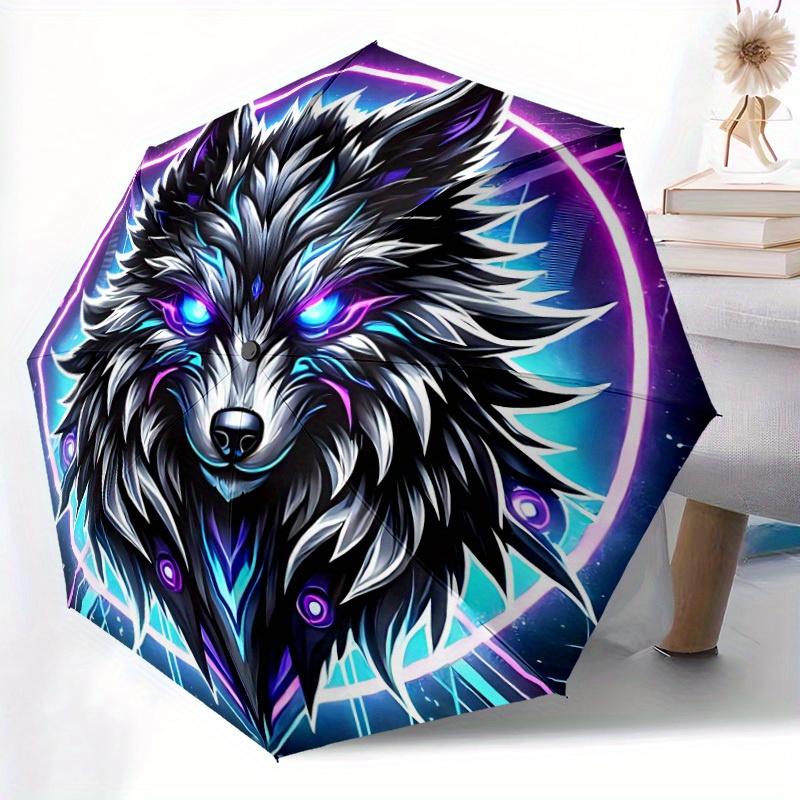 1pc Wolf Neon Automatic Umbrella High Quality Canopy, Portable Folding Umbrella With, Ideal Gift for - Travel 164