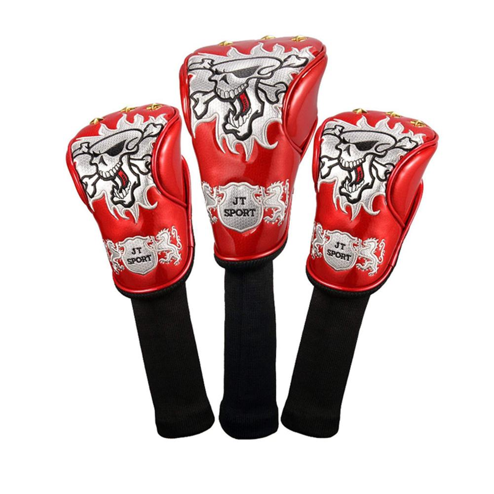 1 Set Pu Golf-sports Wood Club Head Cover Skull Pattern Exquisite Cue Cap Cover With Exquisite Embroidery Craftsmanship Cover