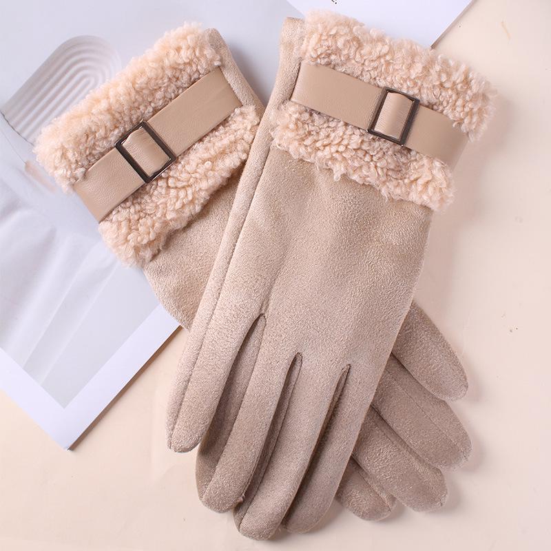 Women's Winter 2025 Touchscreen Cycling Gloves - Windproof, Cold-Proof, Split-Finger Design with Fur Trim.