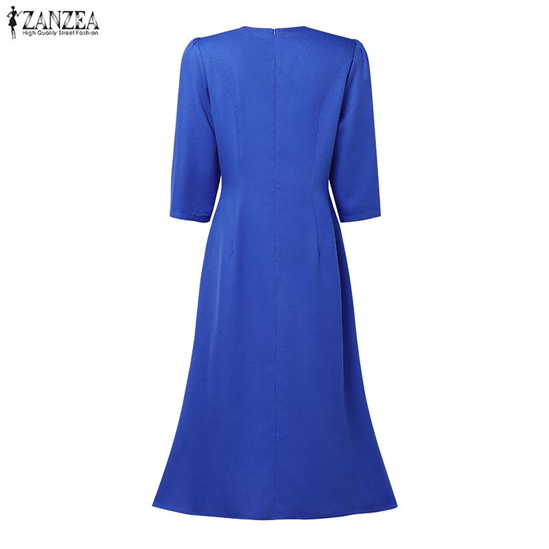 ZANZEA Women Casual Round Neck Summer 3/4 Sleeve Elegant Dress