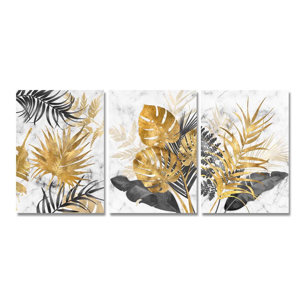 Golden Abstract Tropical Palm Leaf Canvas Paintings Modern Interior Home Wall Decor Art Posters Prints Pictures Cuadros No Frame