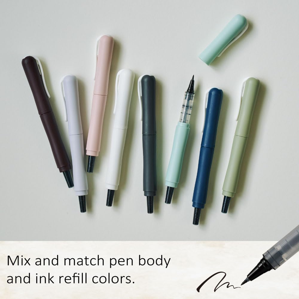 Kuretake Zig Letter Pen COCOIRO Extra Fine Brush Black Made in Japan Refill, Nib, Ink, (POTTER'S PINK, Black)