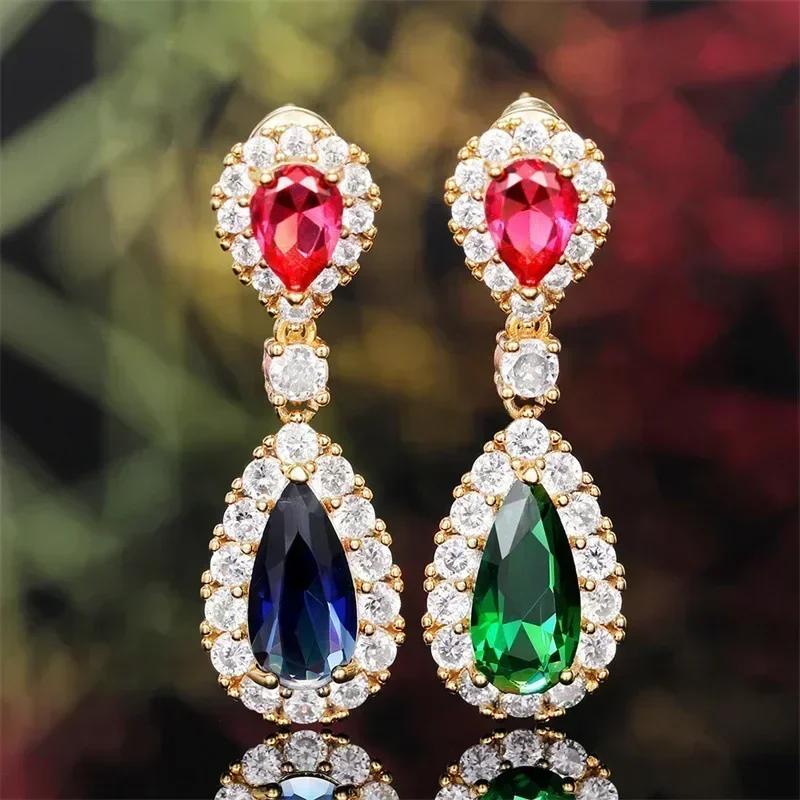 European And American Trendy Sparkling Zircon Oxide Earrings, High End Banquet Fashion Zircon Party Jewelry Long Pendant