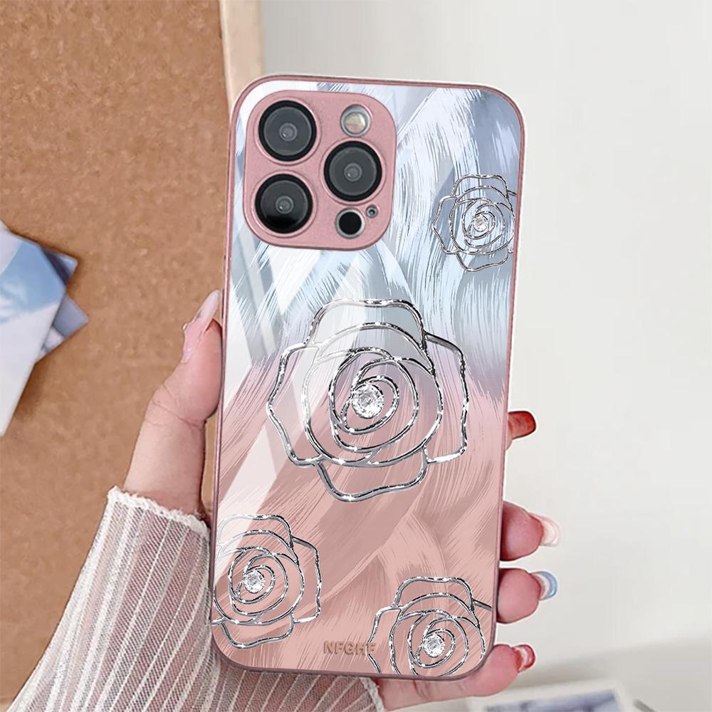 Rose Flower Phone Case For iPhone 16 Pro Case iPhone 17 15 13 11 12 14 Pro Max 7 8 Plus 16E 17 Air XR SE Tempered Glass Cover