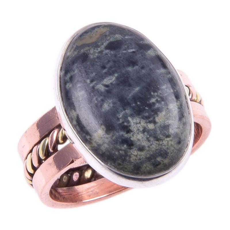 Natural Green Pietersite Gemstone 925 Sterling Silver Two Tone Ring S.6.5 I8n28