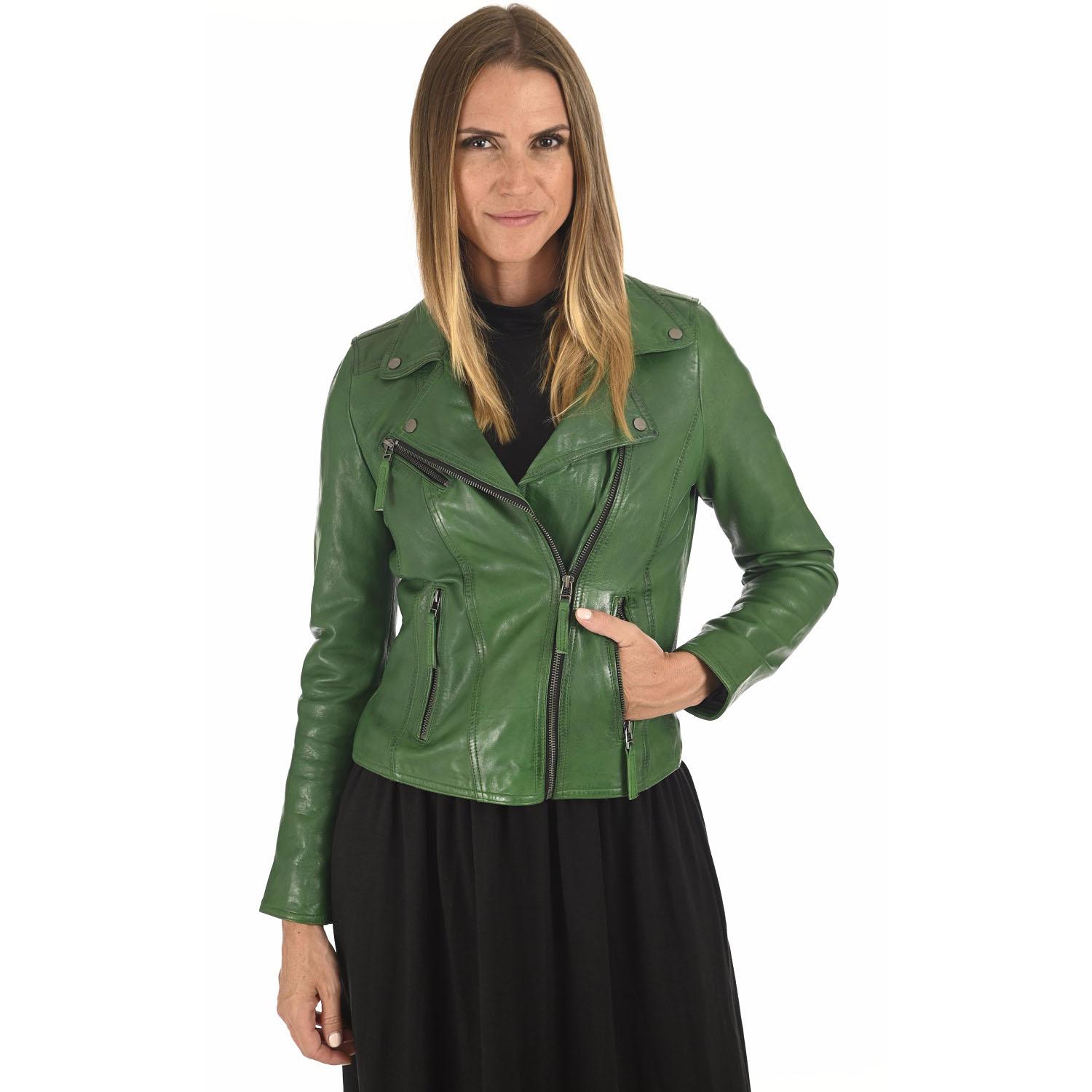 

SKINOUTFIT Women s Genuine Lambskin Leather Green Jacket Designer Motorcycle Biker Coat L зелений
