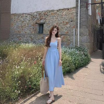 Kumikumi Blue Summer 2024 Damen Slim-Fit Trägerkleid