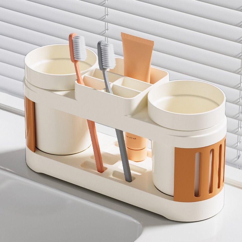 Grid Design Toothbrush Holder All-in-one Mouthwash Cup Set  Bathroom Accessories