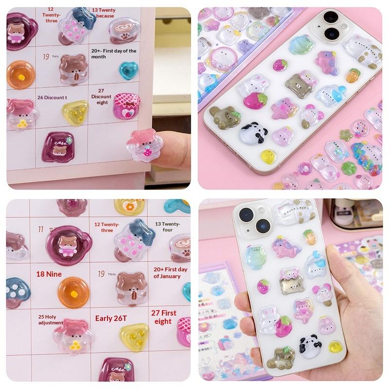 Fun Fashion 3D Relief Stickers Creative Cartoon Animals Cute Aesthetic Stickers Diy Phone Case Journal Decoration Stickers