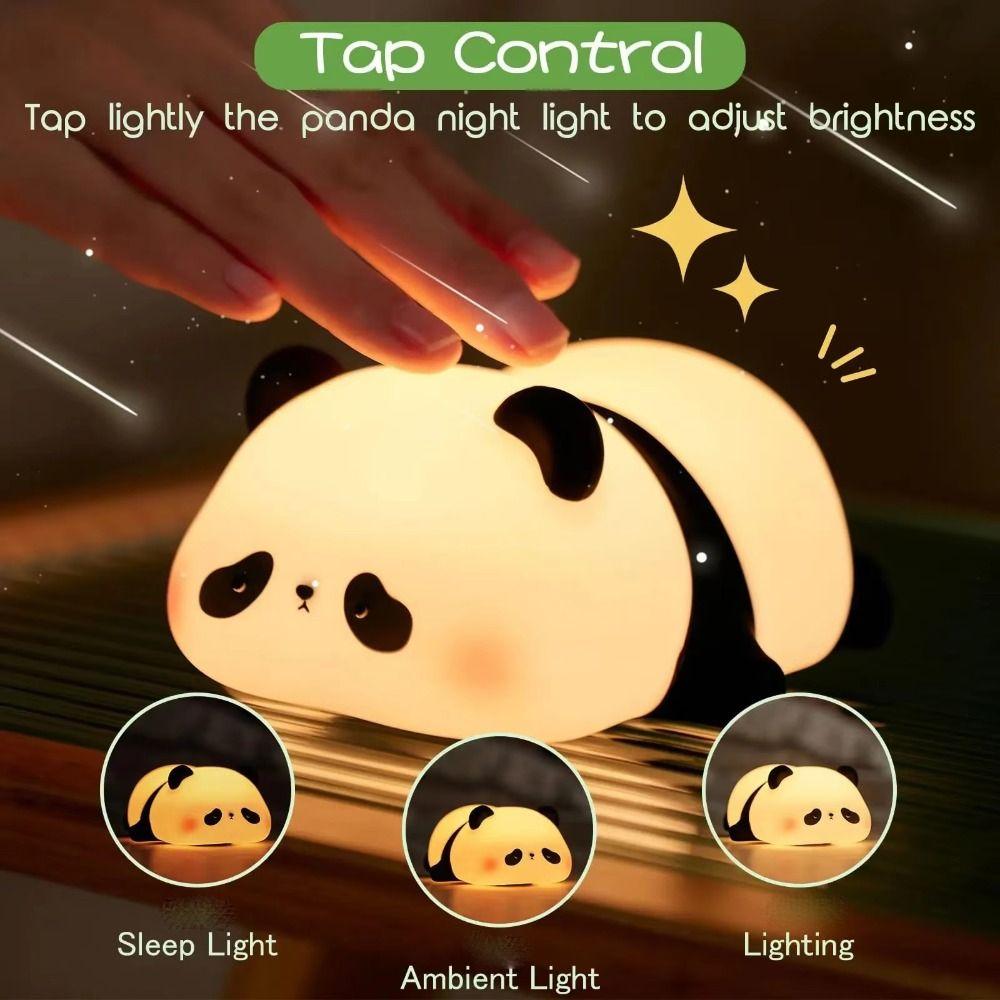 Touch Sensor Panda Pat Night Light Soft Ambient Lighting LED Panda Lamp USB Charging Dimmable Indoor Sensor Lamp Children Room