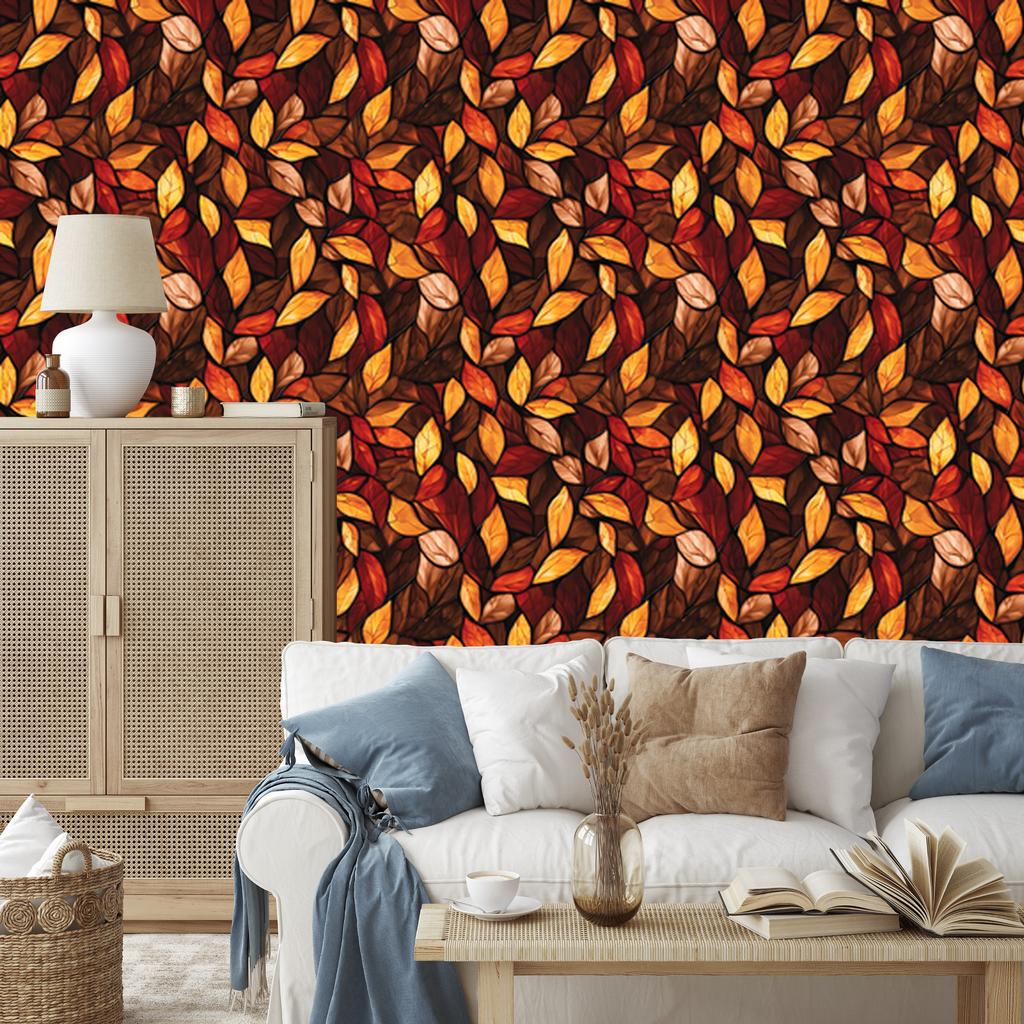Rust, Burgundy and Orange Stained Glass Wallpaper for Living Room and Bedroom 50x1000