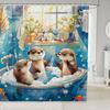 Cute Otter Shower Curtain Animal Bath Scene Watercolor Art Cartoon Design Kids Bathroom Decor Waterproof Fabric Fun Home150x200
