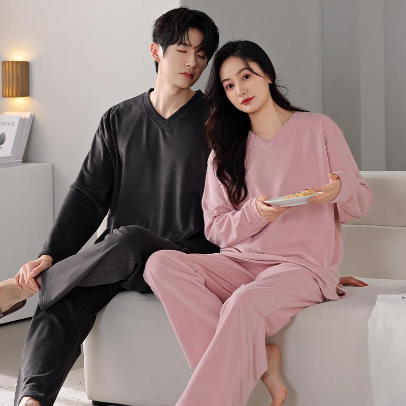 Couple Pajamas Women'S Autumn And Winter Island Fleece Long-Sleeved Large Size Men'S Premium Coral Fleece Loungewear