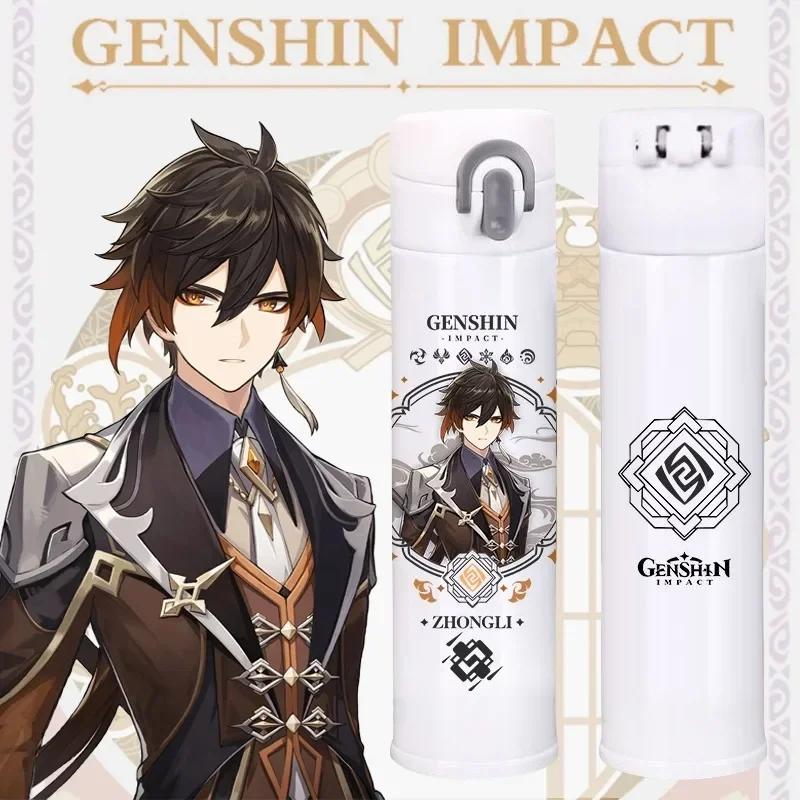 Genshin Thermos Cup Bottles Zhongli Beelzebul Genshin Impact Insulated Bottles Anime Coffee Water Cup Mug Vacuum Thermos Flask