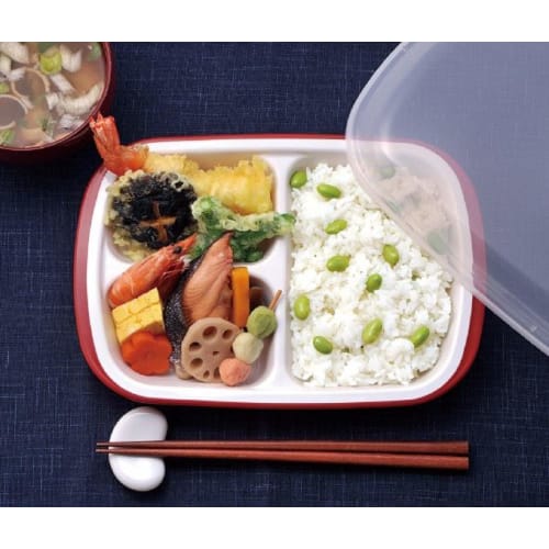 Rakuben Square Lunch Plate with Lid (Vermilion)