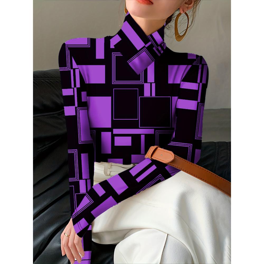 Lady's Sexy High-neck Long-sleeved T-shirt, Soft Texture for Autumn and Winter Tops, Machine Washable