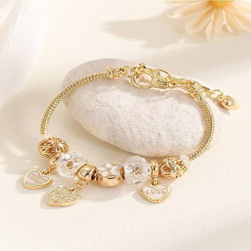 Popular Hot Sale Trendy Gift Women's DIY Alloy Big Hole Beaded Bracelet 18K Rose Gold Bangles Jewelry Handmade Bracelets