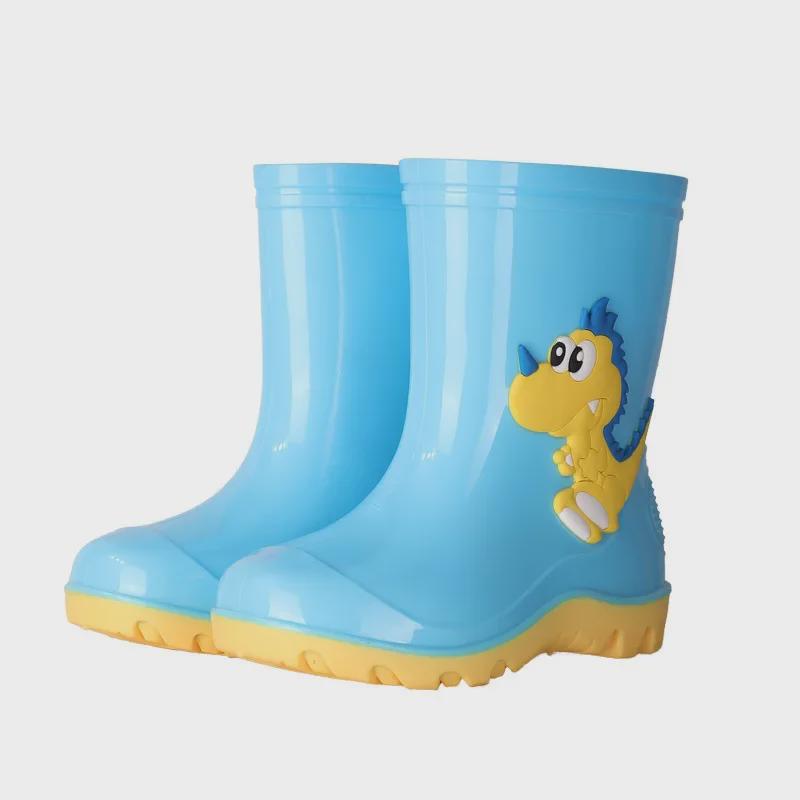 Cizme de ploaie cu dinozauri pentru copii: Pantofi de apă drăguți cu tub mediu și căptușeală de catifea pentru băieți și fete.