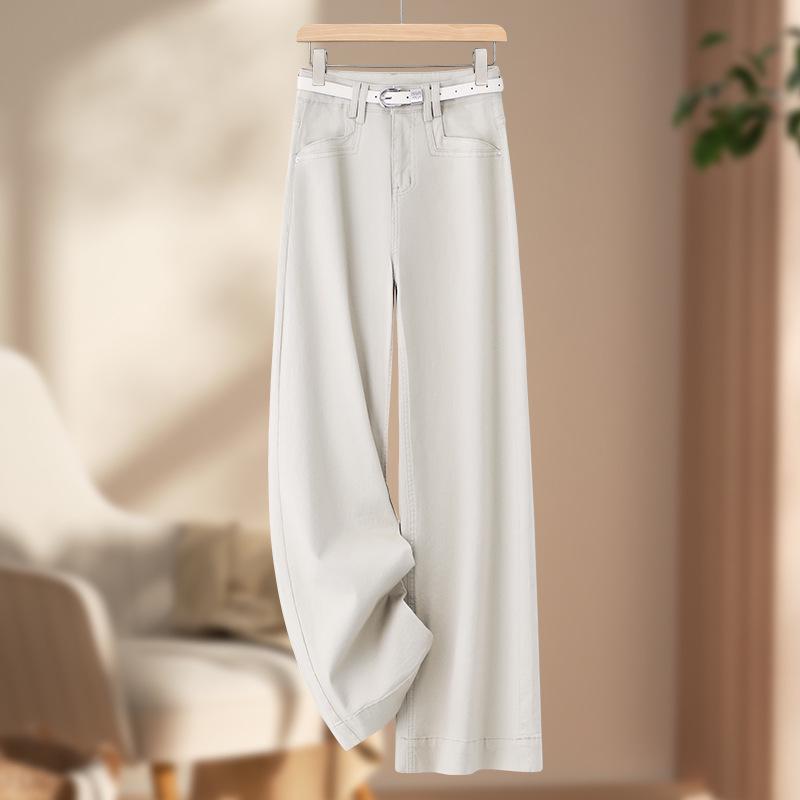 Wide-Leg Women's Jeans: Spring/Autumn 2024, New Loose Straight-Leg, Petite Slimming Floor-Length Style.