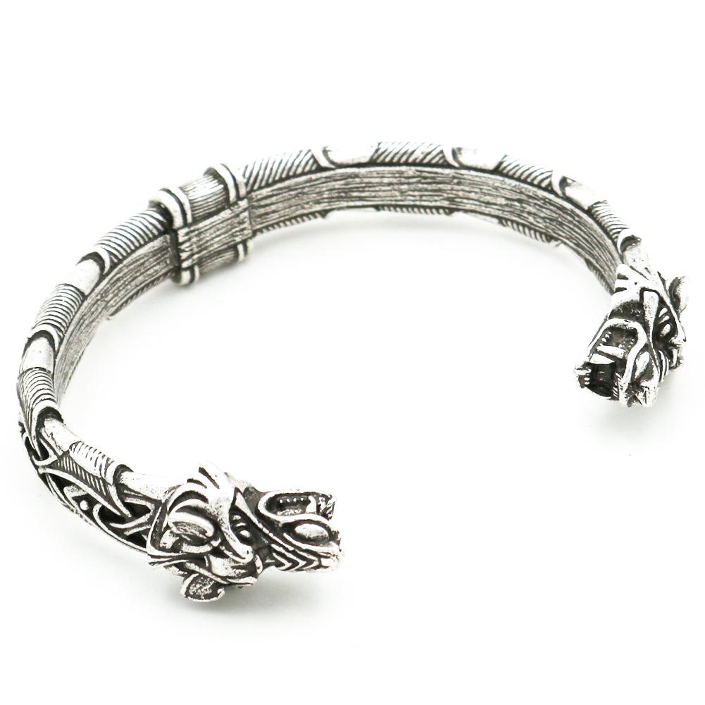 Mythical Pirate Viking Open Cuff Bracelet With Wolf Head Vintage Jewelry