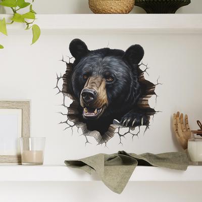 Peek-a-Boo 3D Black Bear Kids Room Background Wall Sticker Self-Adhesive Removable Decal