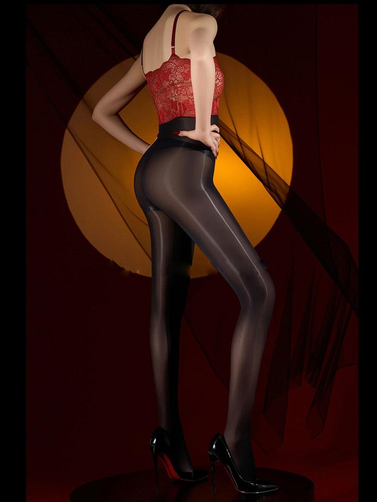 Stocking Style Spaghetti Strap Jumpsuit Sexy Lace Sheer Oil Shiny Bodysuit Exotic High Elastic Shaping Smooth Woman Leotard