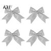 Christmas Floral Arrangement Bows 4Pcs Glitter Bow, Sparkling Ribbon Hanging Ornament for Tree Front Door Wreath, Festive Holiday Home Party