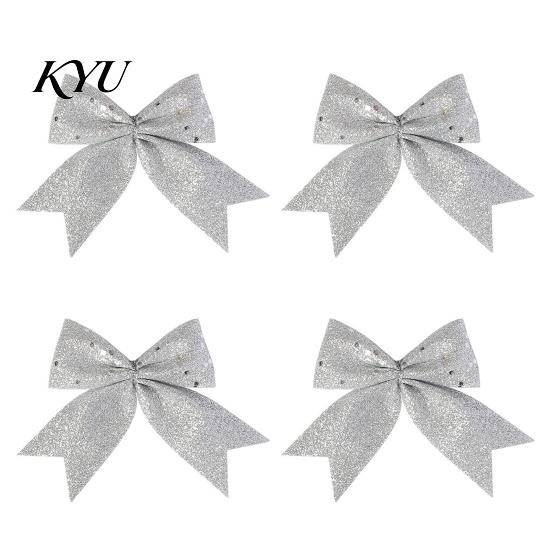 Christmas Floral Arrangement Bows 4Pcs Glitter Bow, Sparkling Ribbon Hanging Ornament for Tree Front Door Wreath, Festive Holiday Home Party