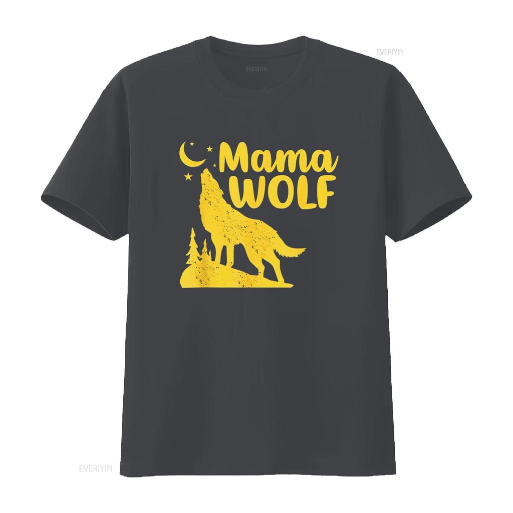 Womens Mama Wolf And Moon Momma Howling Funny Animal T Shirt Black vintage Washed homme Casual Stylish designer clothes