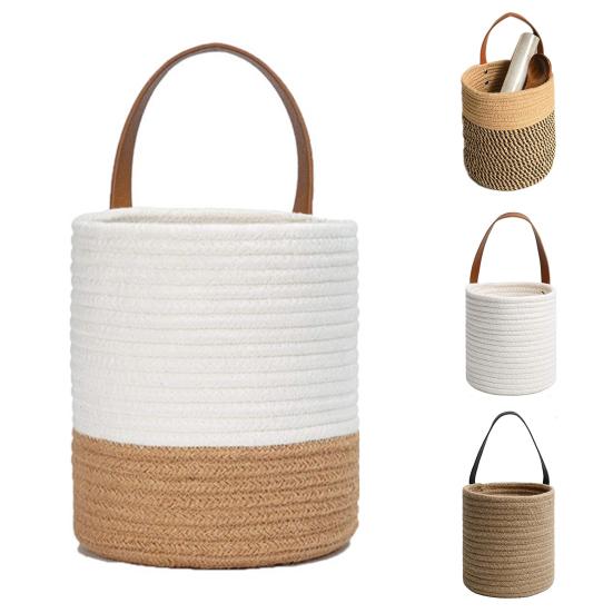 Lot De 2 Paniers Suspendus En Corde De Coton - 16x18 Cm, Avec Crochet, Pour Rangement Mural Ou Décoration