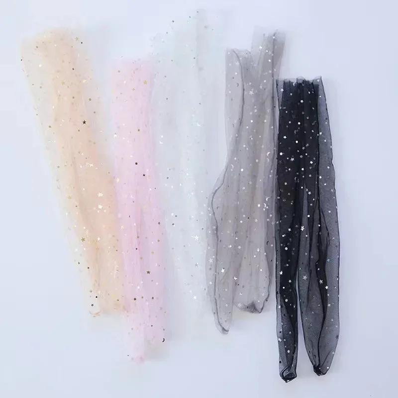 Summer Fashion Candy Color Thin Mesh Tulle Ankle Socks Transparent Elastic Mesh Shiny Stars Moon Fishnet Socks