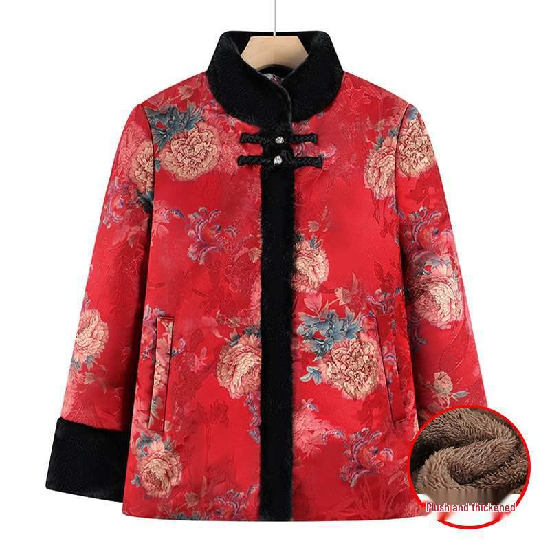 

Warm Fleece-Lined Cotton Jacket for Middle-aged and Elderly Women 2XL (100-115 jin)