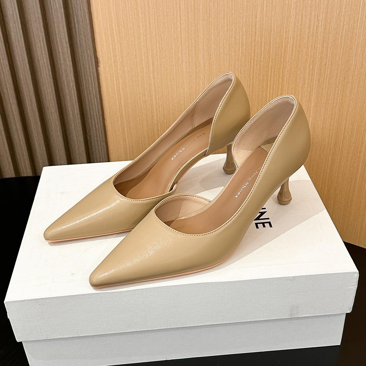 

701-1 Suede leopard print medium heel shoes women s pointed head thin heel single shoes are not tired of feet, fashionable and simple shallow mouth si 40 хаки