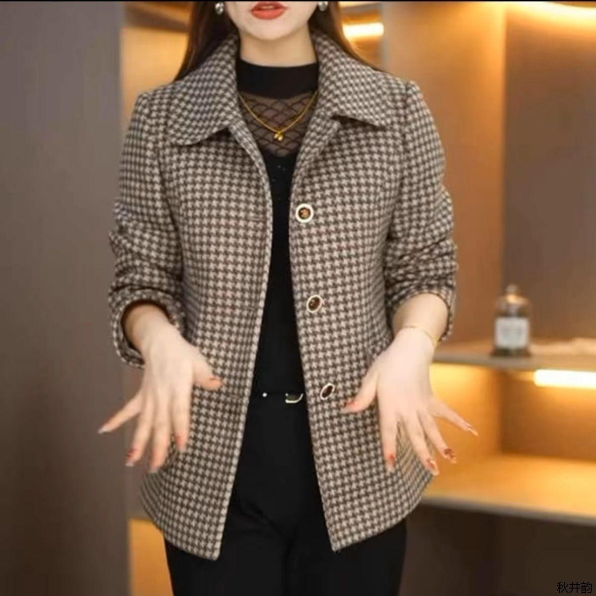 Binchi Keji Travel Women's Small Fragrance Coat Velvet Winter New French New Loose Short Plaid Coat Cm