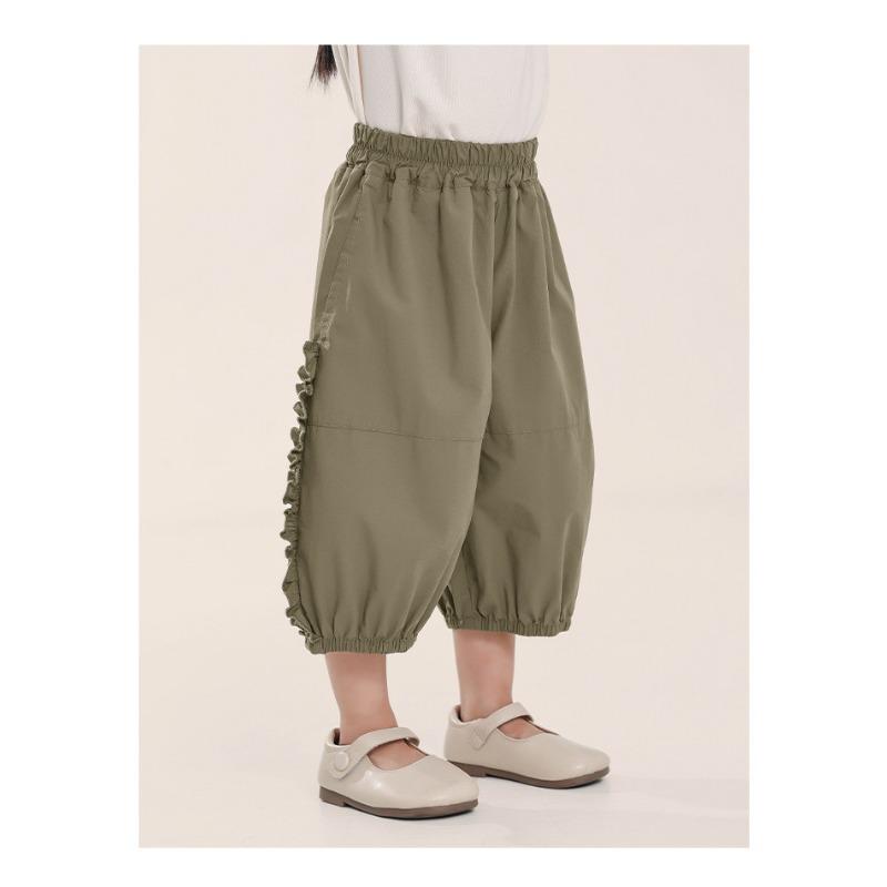 Girls Kids Thin Cropped Lace Trim Casual Anti Mosquito Summer Pants