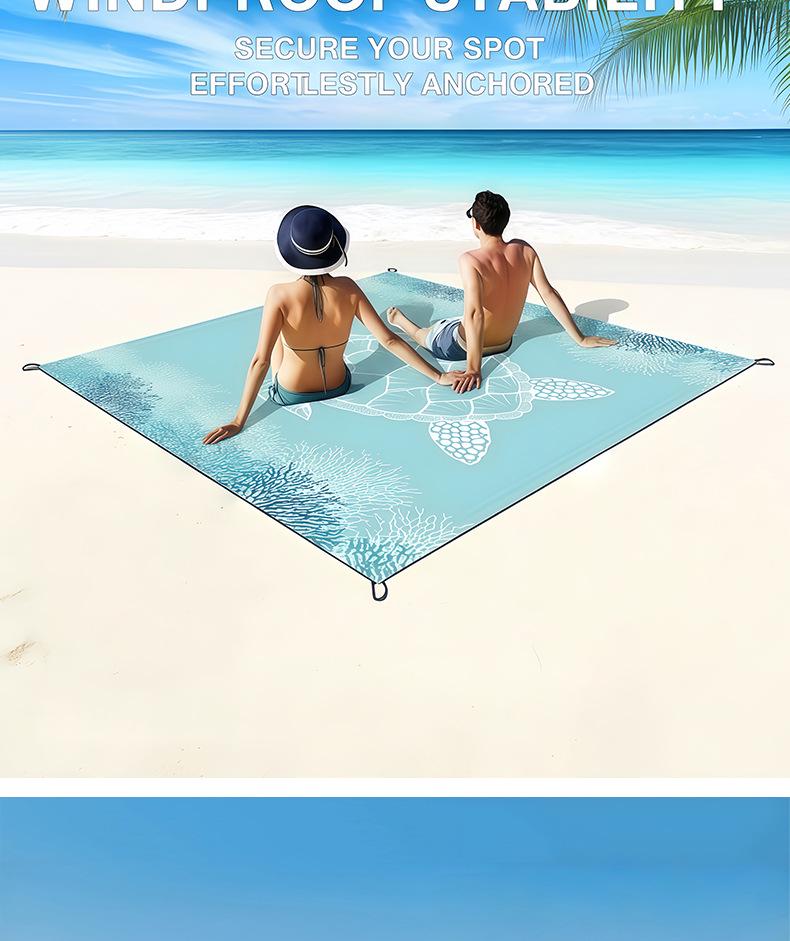Sea Turtle Beach Mat: Waterproof, Sandproof, Portable, Quick-Drying, Seats 4-6 for Outdoor Camping & Picnic.