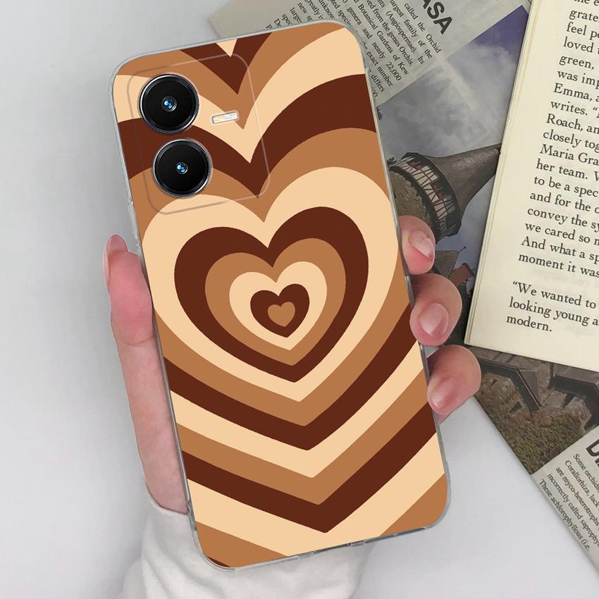 Ultra Thin Clear Phone Cases For Vivo Y22S Y27 Y33 Y35 Y36 Y37 Beautiful Heart Pattern Soft Silicone Super Shockproof Shell For Vivo Handphone Covers