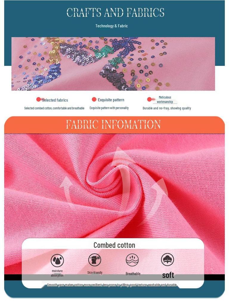 Girls' Embroidered Sequin Star Summer T-Shirt