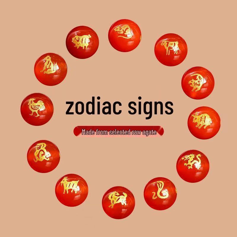 Natural Red Agate Zodiac Round Beads for DIY Jewelry Accessories 10mm